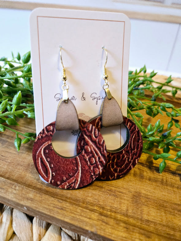 Rustic Western Tan Leather Hoop Earrings