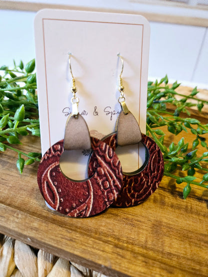 Rustic Western Tan Leather Hoop Earrings