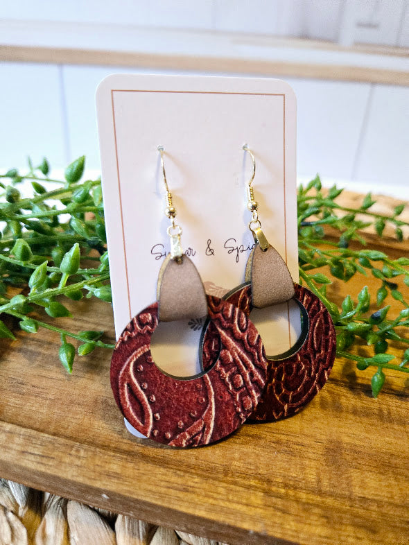 Rustic Western Tan Leather Hoop Earrings