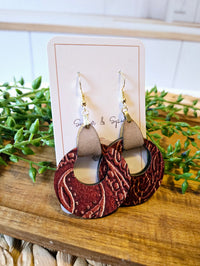 Rustic Western Tan Leather Hoop Earrings