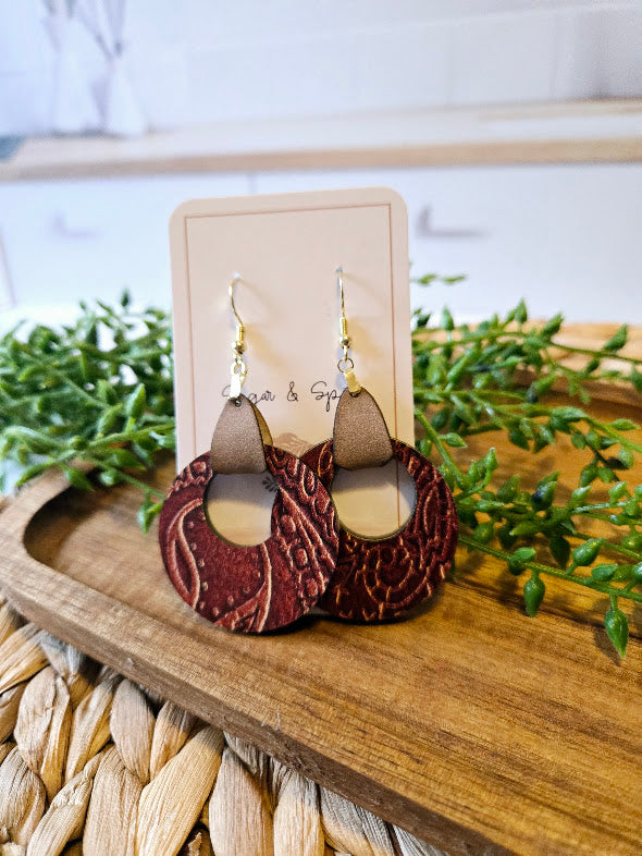 Rustic Western Tan Leather Hoop Earrings
