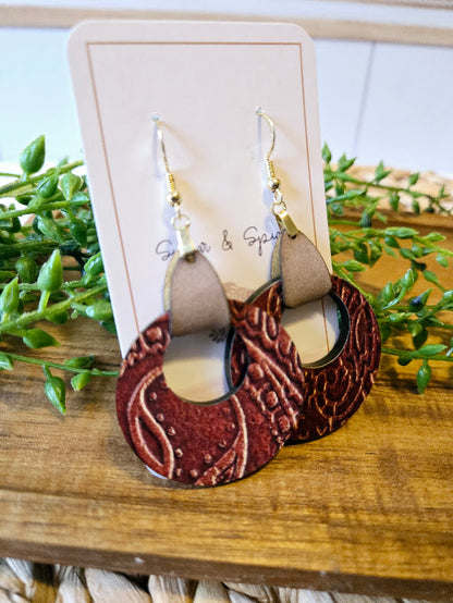 Rustic Western Tan Leather Hoop Earrings