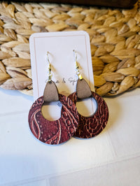 Rustic Western Tan Leather Hoop Earrings