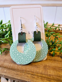 St Patrick Celtic Green Leather Hoop Earrings