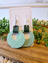 St Patrick Celtic Green Leather Hoop Earrings