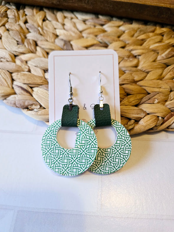 St Patrick Celtic Green Leather Hoop Earrings
