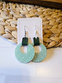 St Patrick Celtic Green Leather Hoop Earrings