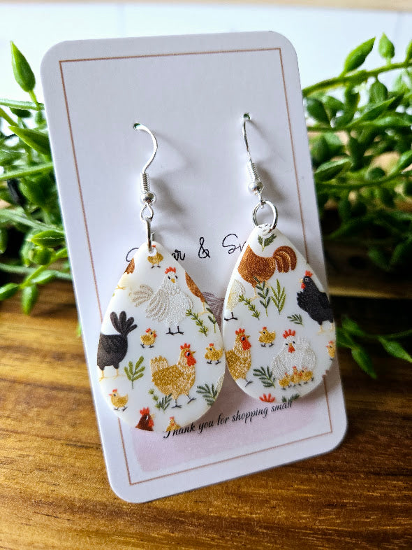 Chicken Teardrop White Acrylic Earrings