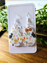 Chicken Teardrop White Acrylic Earrings
