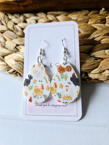 Chicken Teardrop White Acrylic Earrings