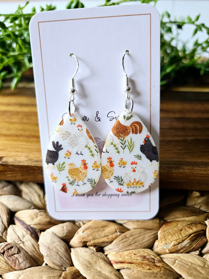 Chicken Teardrop White Acrylic Earrings