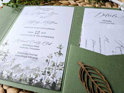 Watercolor Woodland Mountain Wedding Invitation
