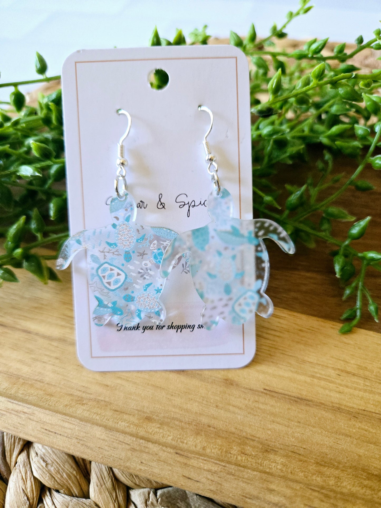 Beach Pattern Turtle Shape Acrylic Dangle Earrings