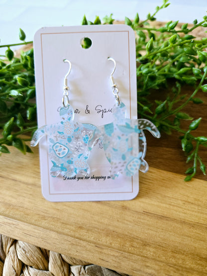 Beach Pattern Turtle Shape Acrylic Dangle Earrings