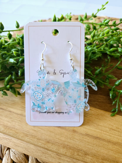 Beach Pattern Turtle Shape Acrylic Dangle Earrings