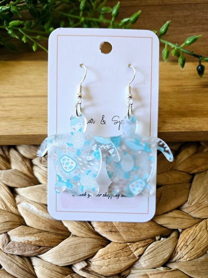 Beach Pattern Turtle Shape Acrylic Dangle Earrings