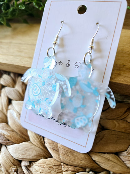 Beach Pattern Turtle Shape Acrylic Dangle Earrings