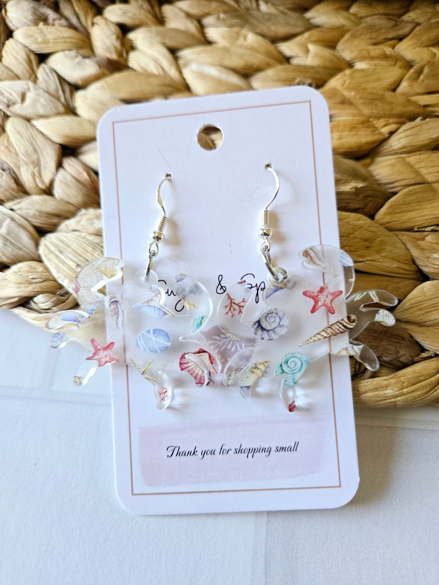 Sea Crab Acrylic Dangle Earrings, Beach Jewelry, Summer Vibes