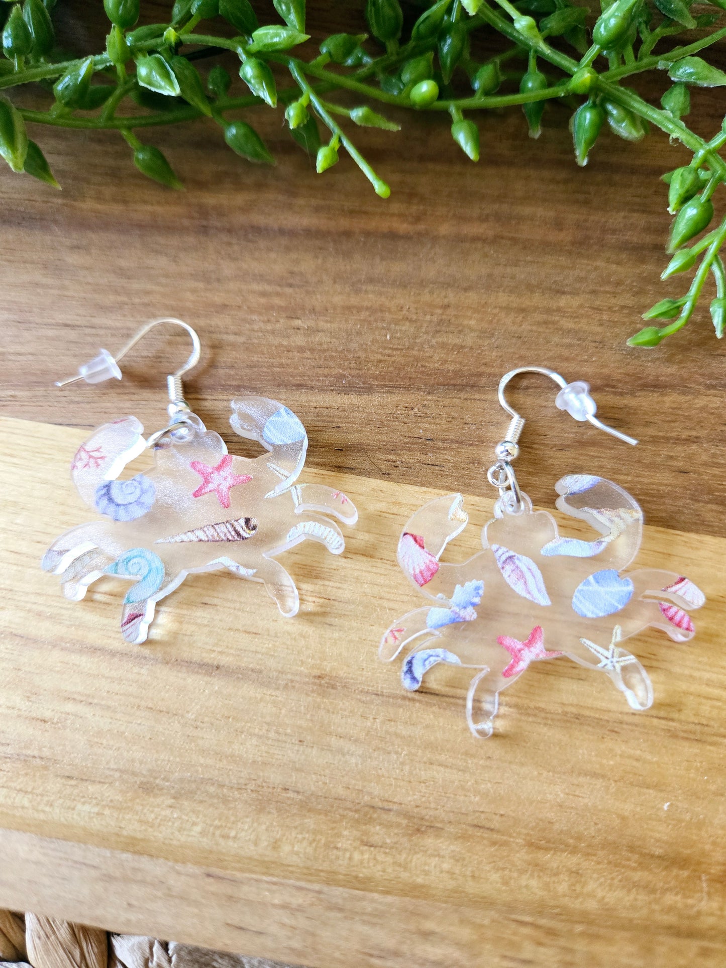 Sea Crab Acrylic Dangle Earrings, Beach Jewelry, Summer Vibes