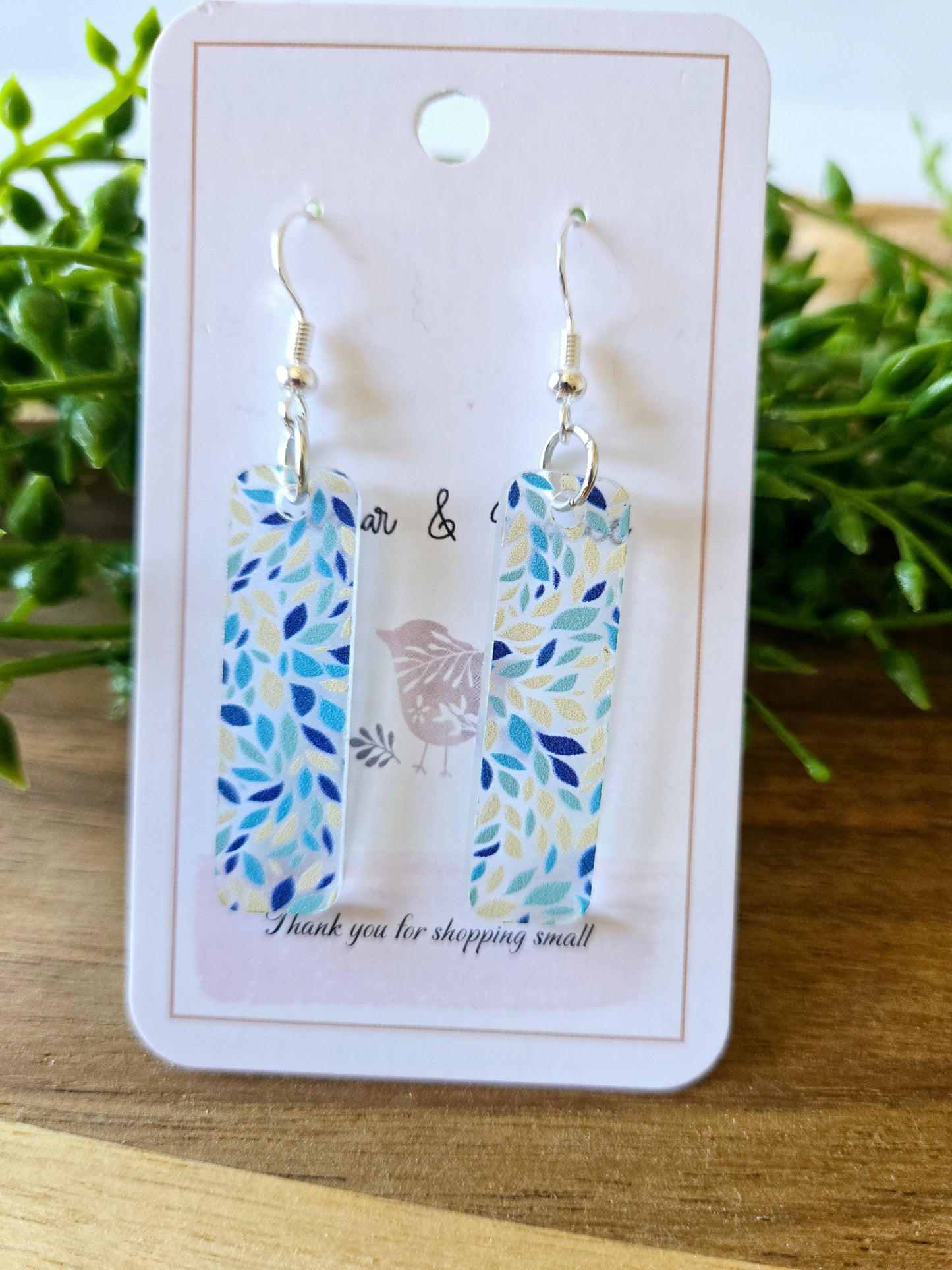 Blue Pattern Beach Theme Acrylic Dangle Earrings, Beach Jewelry, Summer Vibes