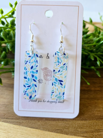Blue Pattern Beach Theme Acrylic Dangle Earrings, Beach Jewelry, Summer Vibes