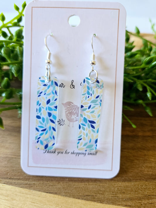 Blue Pattern Beach Theme Acrylic Dangle Earrings, Beach Jewelry, Summer Vibes