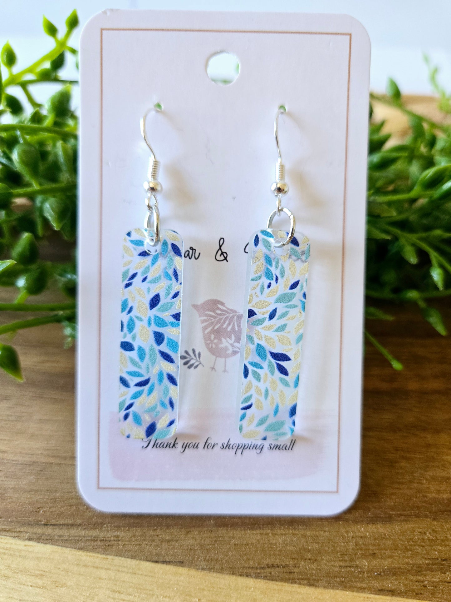 Blue Pattern Beach Theme Acrylic Dangle Earrings, Beach Jewelry, Summer Vibes