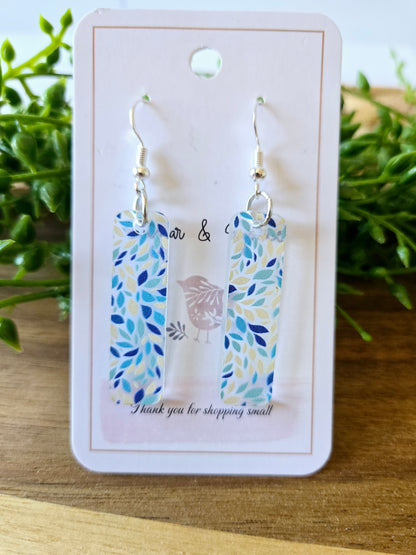 Blue Pattern Beach Theme Acrylic Dangle Earrings, Beach Jewelry, Summer Vibes