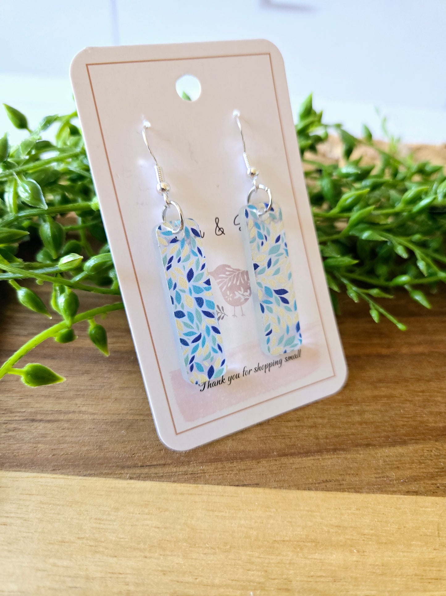 Blue Pattern Beach Theme Acrylic Dangle Earrings, Beach Jewelry, Summer Vibes