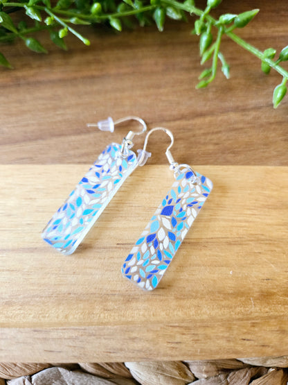 Blue Pattern Beach Theme Acrylic Dangle Earrings, Beach Jewelry, Summer Vibes
