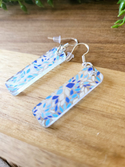 Blue Pattern Beach Theme Acrylic Dangle Earrings, Beach Jewelry, Summer Vibes
