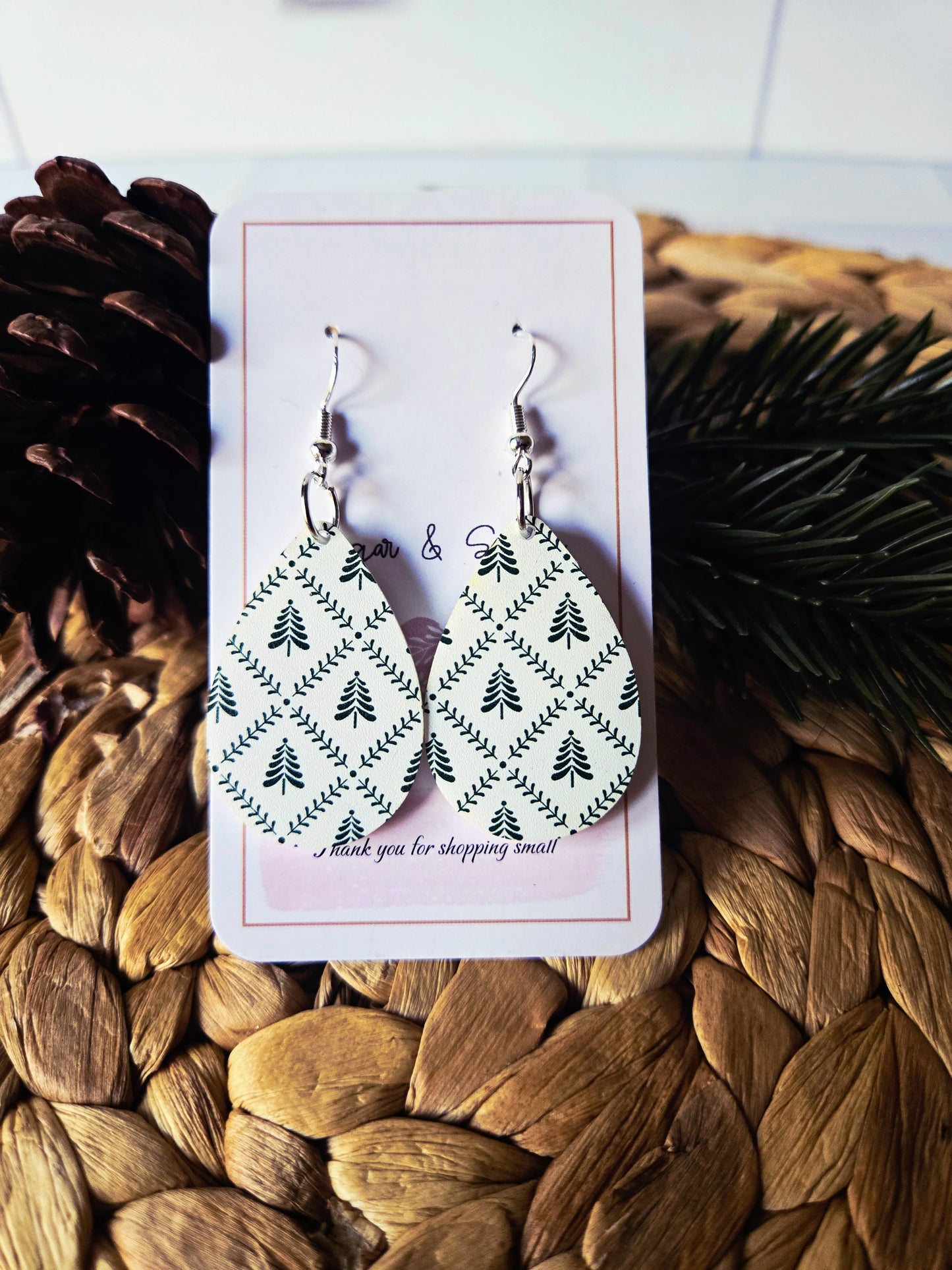 Winter Pine Christmas Tear Drop Earrings