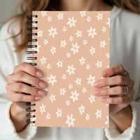 Daisy Pattern Spiral Notebook — Peach Floral Ruled Journal