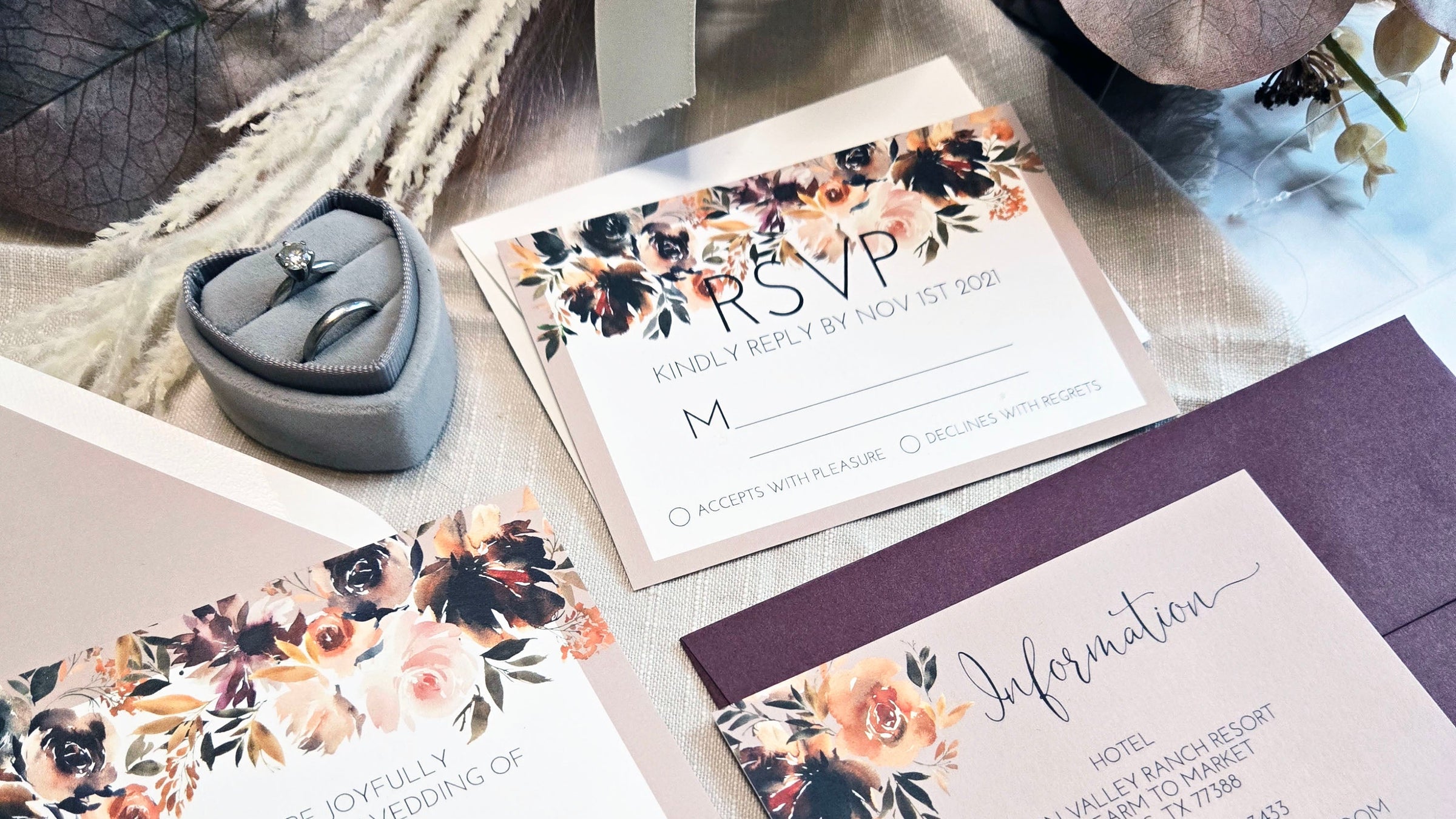 Fall Boho Floral Wedding Invitation Suite
