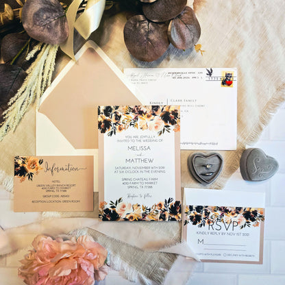 Fall Boho Floral Wedding Invitation Suite
