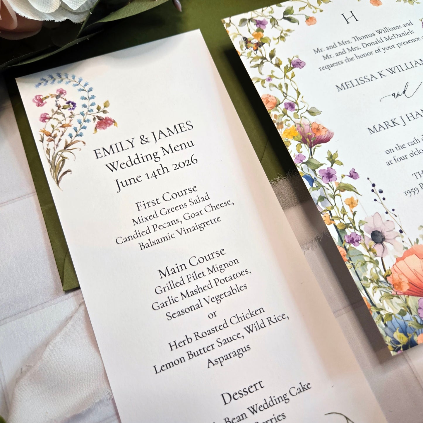 Wildflower Garden Wedding Invitation Suite with QR code