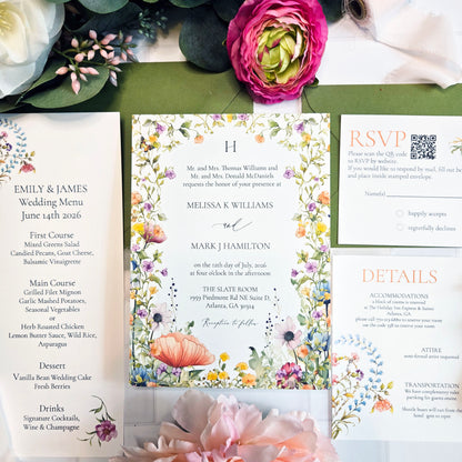 Wildflower Garden Wedding Invitation Suite with QR code
