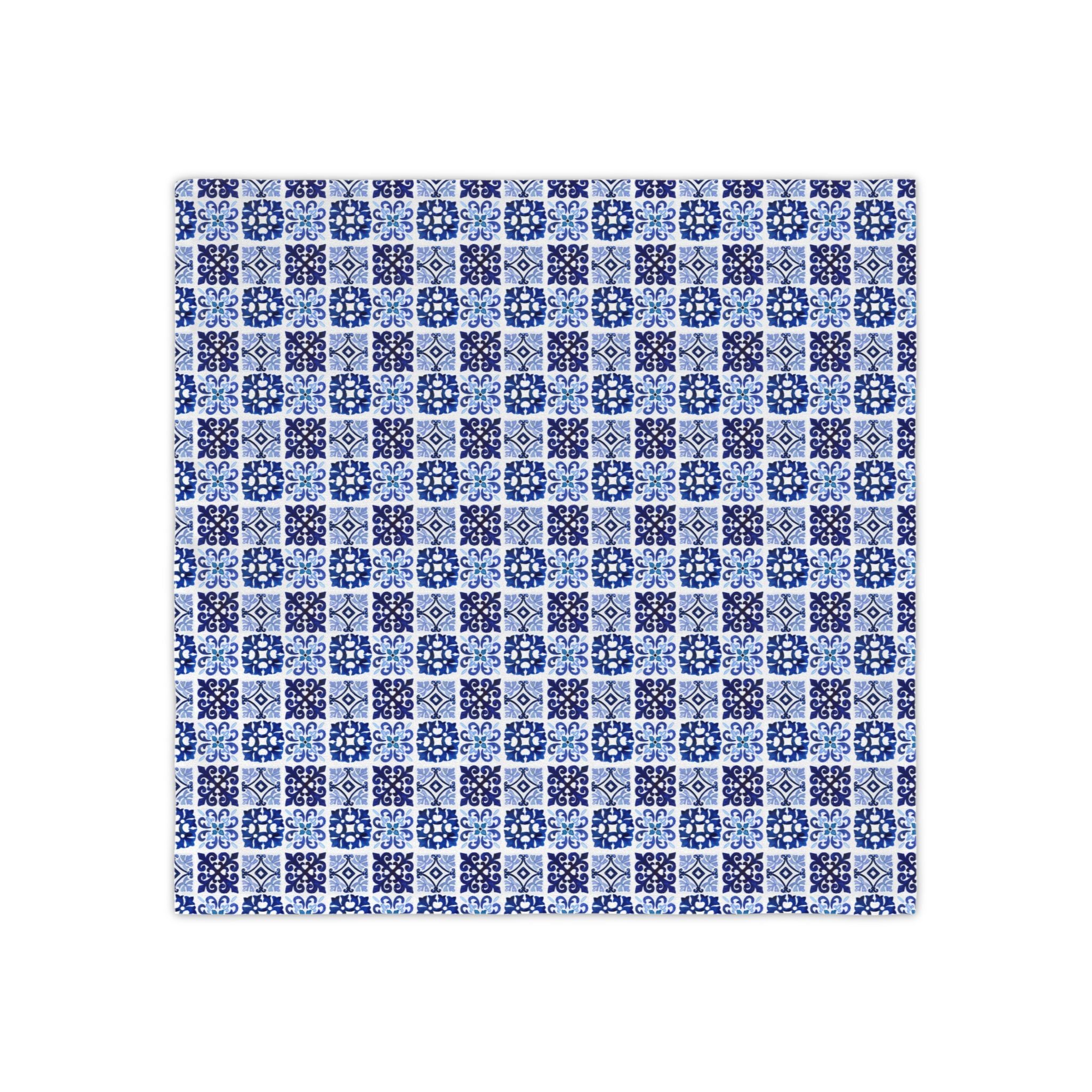 Blue Tile Pattern Cloth Napkin Set (4) — Vintage Mediterranean Dinner Napkins