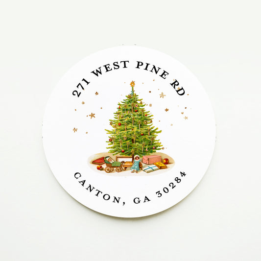 Vintage Christmas Tree Return Address Sticker