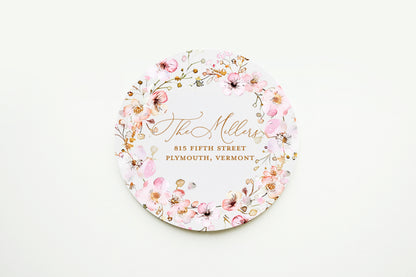 Pink Floral Spring Return Address Sticker