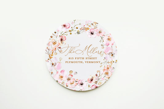 Pink Floral Spring Return Address Sticker