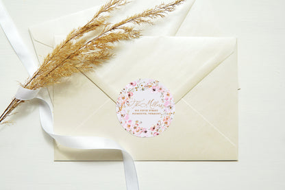 Pink Floral Spring Return Address Sticker