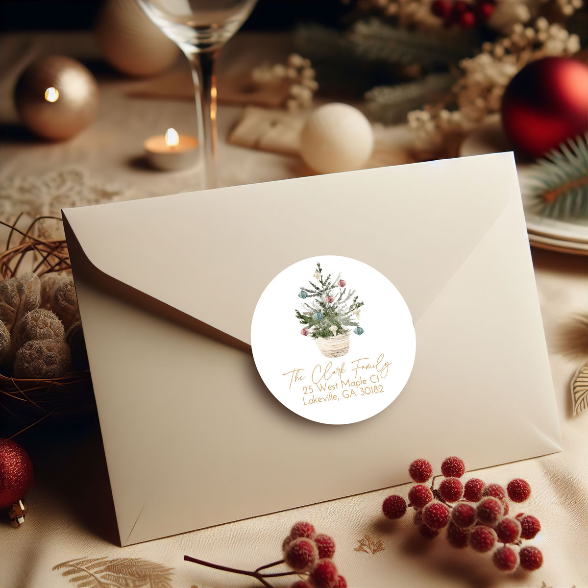 Christmas Tree Holiday Return Address Sticker or Label