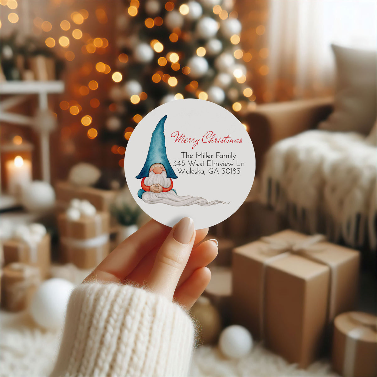 Blue Gnome Christmas Return Address Labels Personalized Stickers