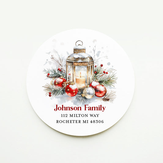 Vintage Snowy Lantern Christmas Return Address Sticker