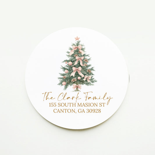 Pink Christmas Tree Return Address Sticker or Label