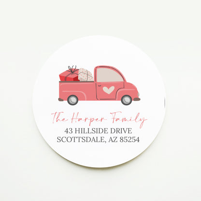 Valentine Heart Truck Return Address Sticker or Label