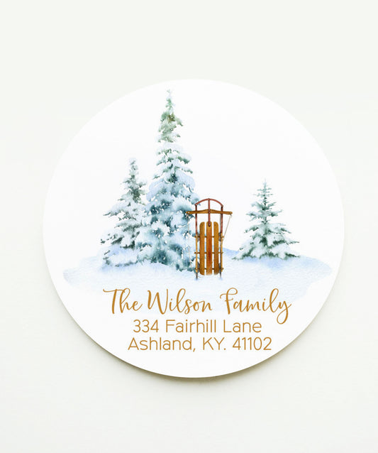 Winter Sleigh Christmas Return Address Sticker