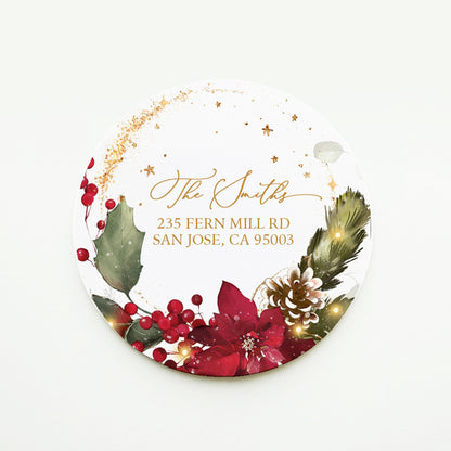 Red Poinsettia Christmas Return Address Sticker or Label
