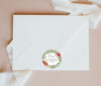 Red Poinsettia Wreath Christmas Return Address Sticker or Label